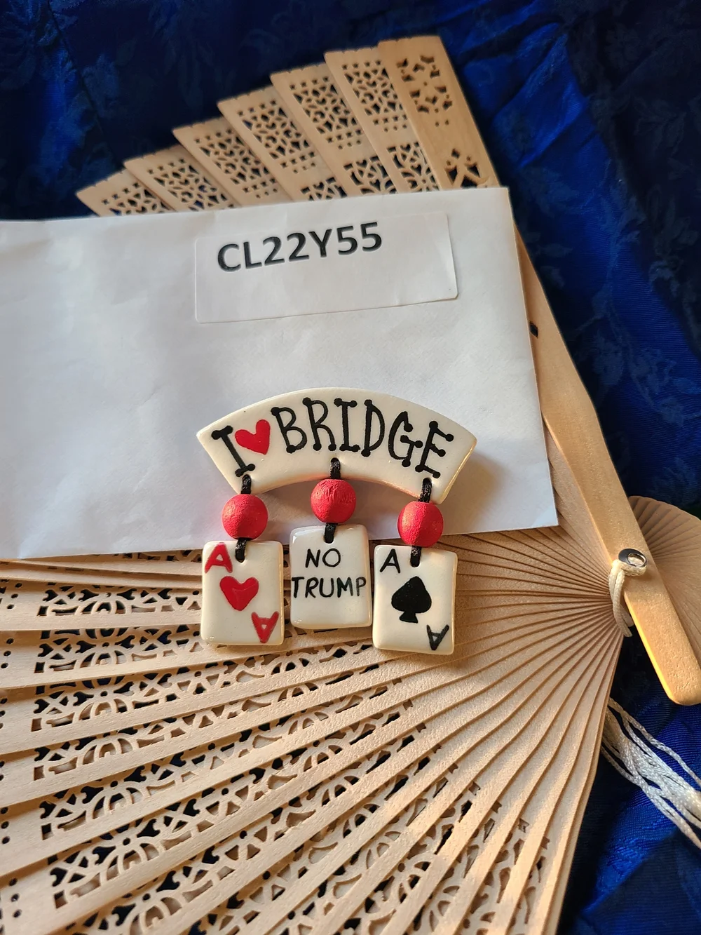 Vintage I ♥ Bridge Brooch with Red and Ivory Ceramic Charms